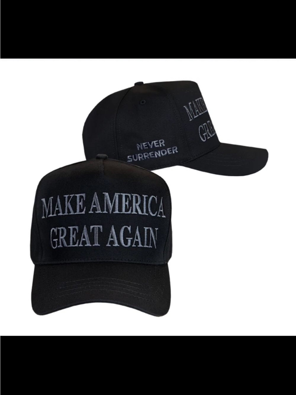 MAKE AMERICAN 🇺🇸 GREAT AGAIN EMBROIDERED HAT SIZE: OSFM “NEVER SURRENDER”